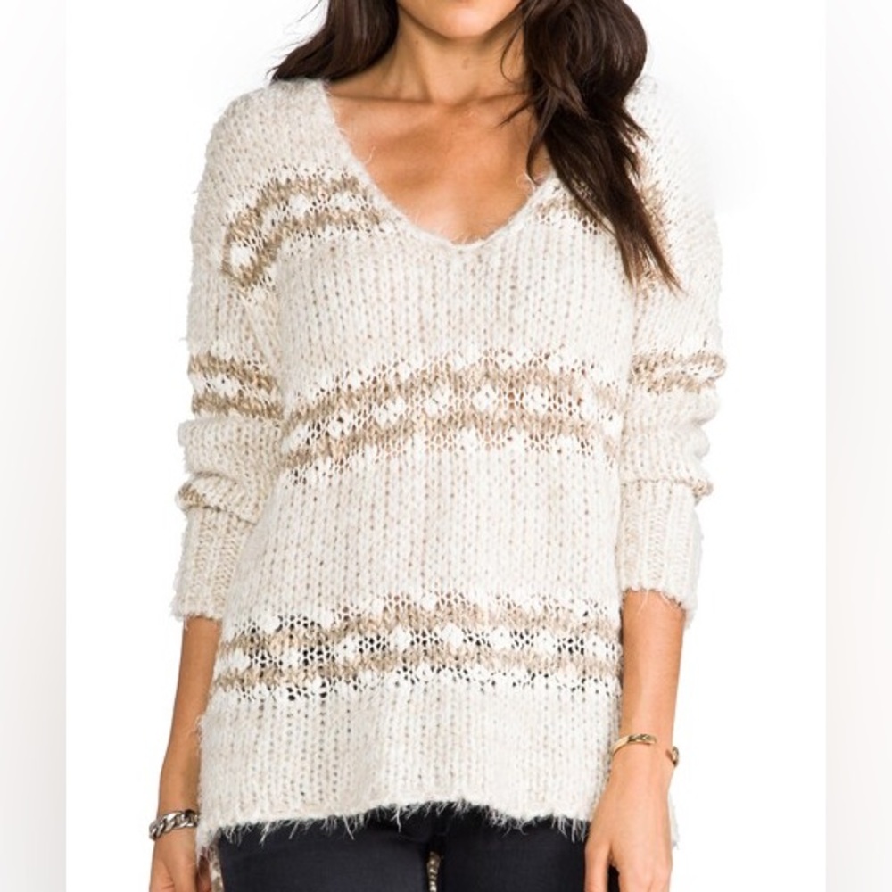 Free People Linus Stripe Pullover in Natural Combo Sweater